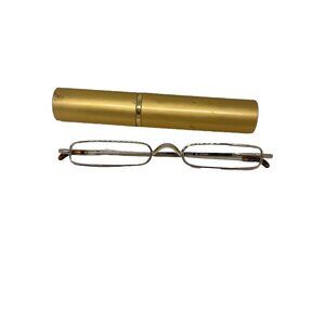 Gold Rectangular Readers +3.25 Unisex Gold Case Men Women Convenient ￼